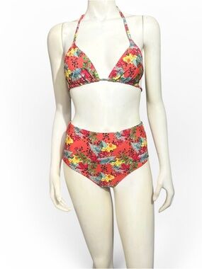 SHEIN Coral Floral High-Waist Triangle Bikini
